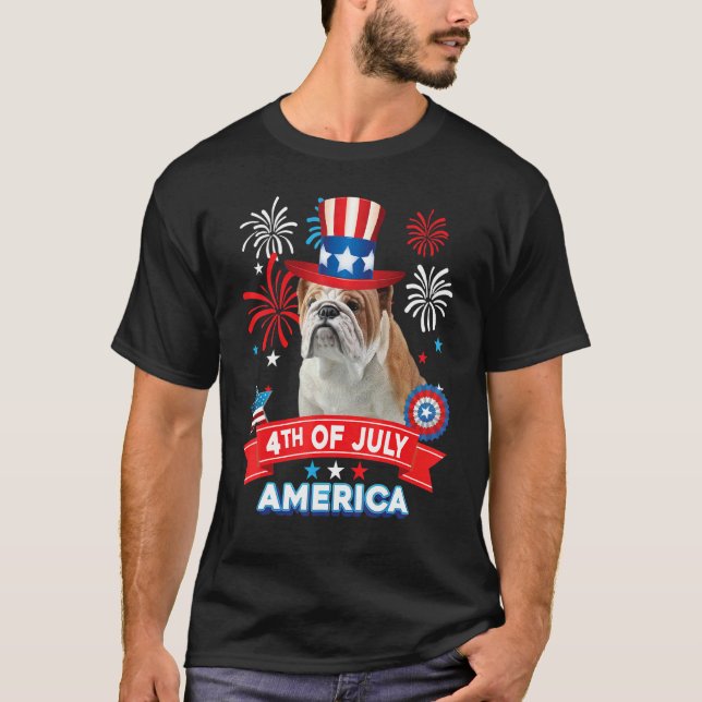 4:e juli Patriotic Day Bulldog Hund Independence T Shirt (Framsida)