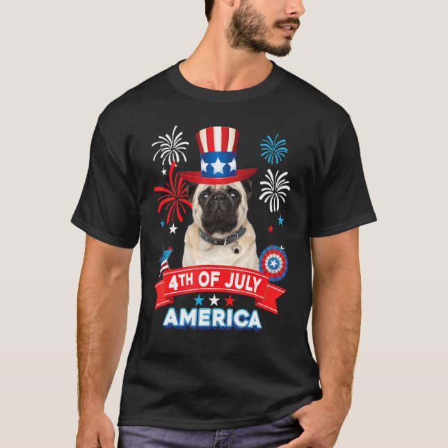 4:e juli Patriotic Day Pug Hund Independence Hap T Shirt (Framsida)