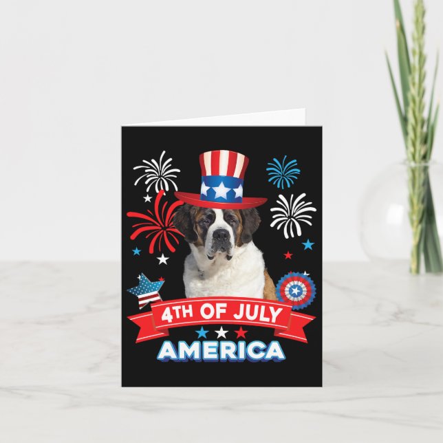 4:e juli Patriotic Day St. Bernard Hund InBeroende Kort (Framsida)