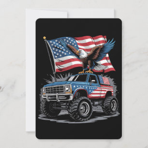 4:e juli Patriotic Eagle Monster Lastbil American Inbjudningar