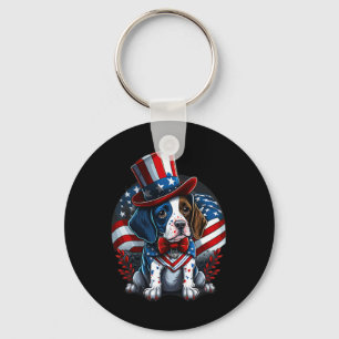 4:e juli: Patriotic English Pekare Hund US Flagga Nyckelring