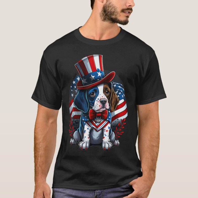 4:e juli: Patriotic English Pekare Hund US Flagga T Shirt (Framsida)