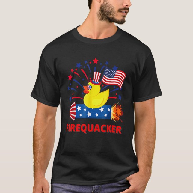 4:e juli: Patriotic Firecracker Rubber Anka Fire T Shirt (Framsida)