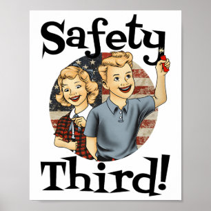 4:e juli Patriotic Fireworks Safety Third Vinta Poster