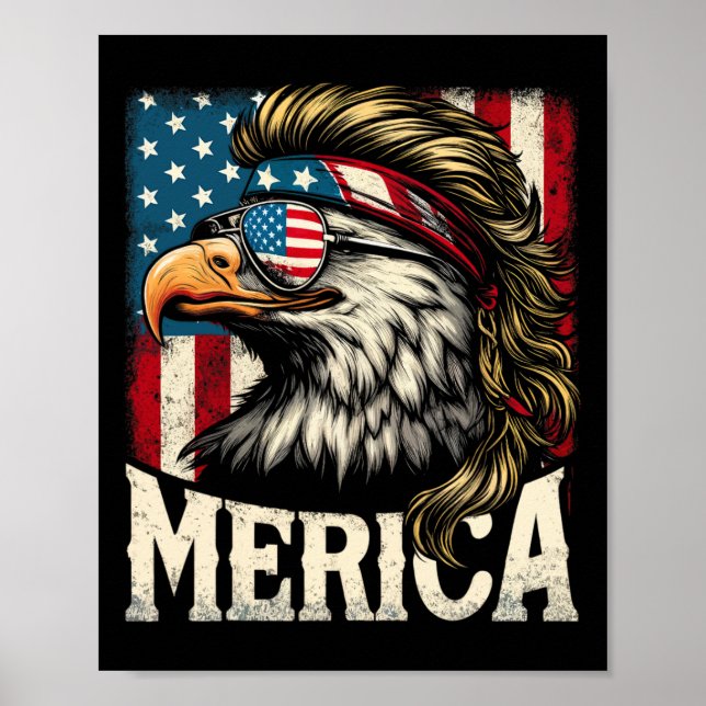 4:e juli Patriotic Funny Eagle juli 4:e USA Mer Poster (Framsidan)