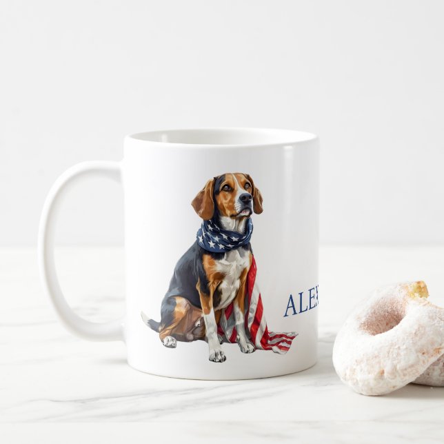 4:e juli Patriotic Hound-Personlig Kaffemugg (Med munk)