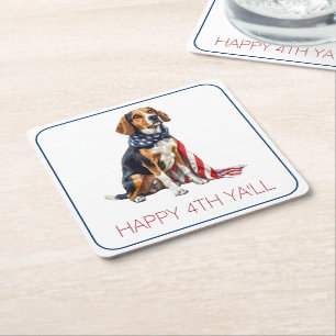 4:e juli Patriotic Hound-Personlig Underlägg Papper Kvadrat