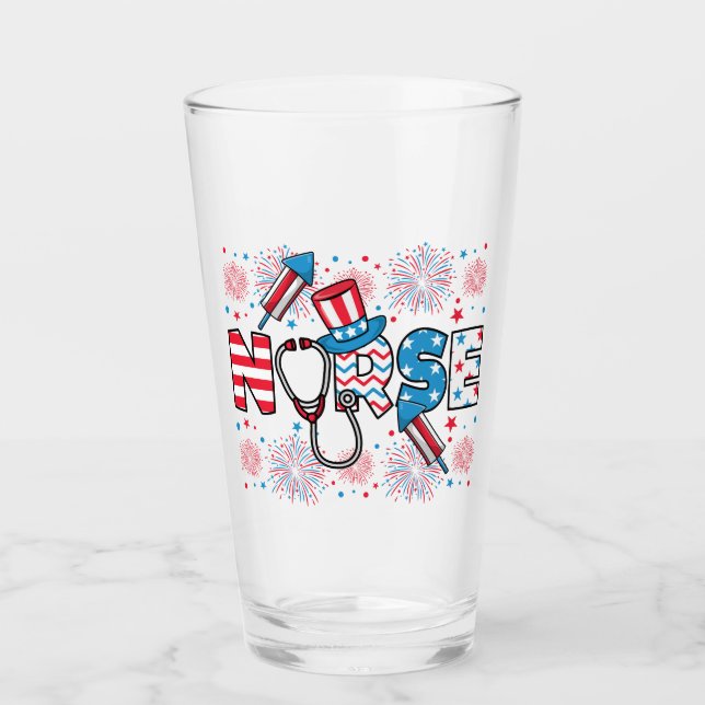 4:e juli Patriotic Nurse Drinking Glaskopp (Framsida)