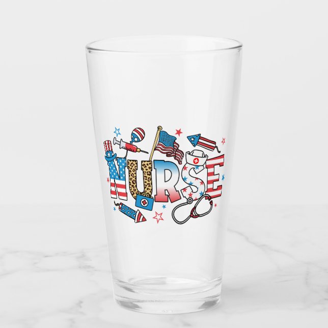4:e juli Patriotic Nurse Drinking Glaskopp (Framsida)