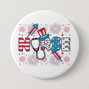 4:e juli: Patriotic Nurse Round Knapp