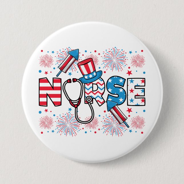 4:e juli: Patriotic Nurse Round Knapp (Framsida)