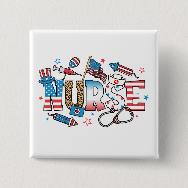 4:e juli Patriotic Nurse Square Knapp (Framsida)