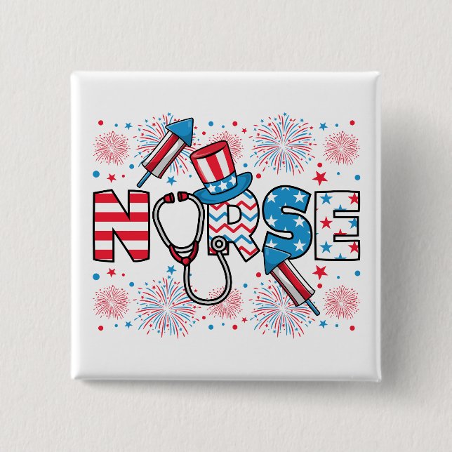 4:e juli Patriotic Nurse Square Knapp (Framsida)