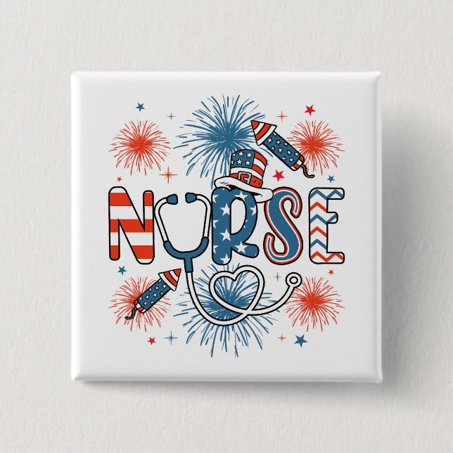 4:e juli Patriotic Nurse Square Knapp (Framsida)