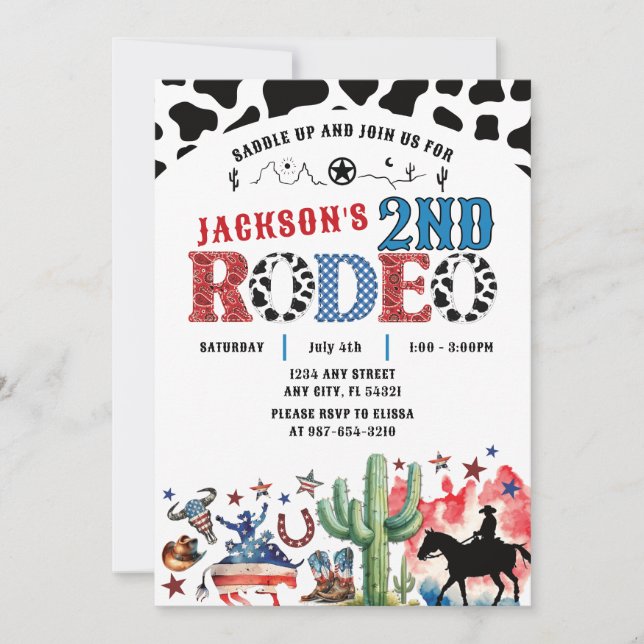 4:e juli: Patriotic Rodeo Birthday-inbjudan Inbjudningar (Framsida)