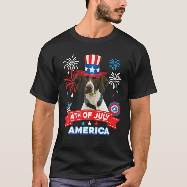 4:e juli Patriotisk Day Tysk korthögd Hund T Shirt (Framsida)