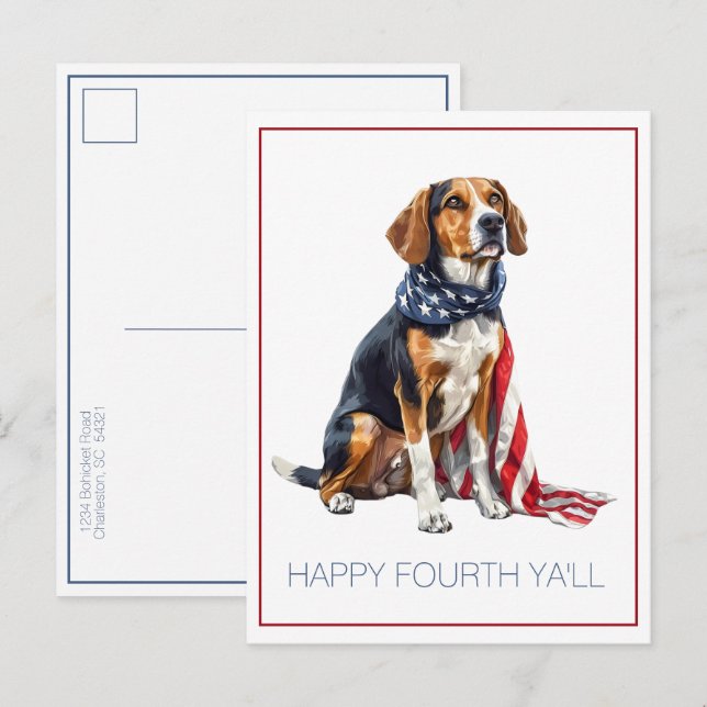 4:e juli Patriotisk Hundvalp Personlig Vykort (Fram/baksida)