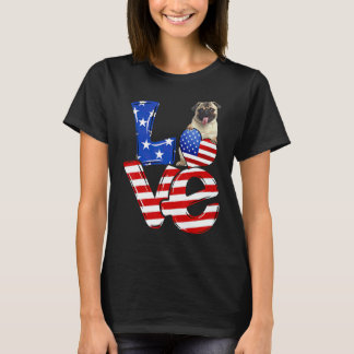 4:e Juli Patriotisk Kärlek Pug Amerikansk Flagga T Shirt