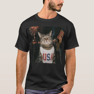 4:e Juli Patriotisk Katt som Röker Cigaretter 250 T Shirt