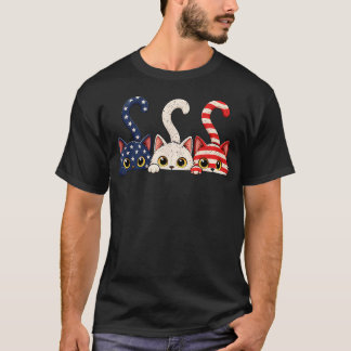 4:e juli Patriotisk Katt USA Amerikansk Flagga T Shirt