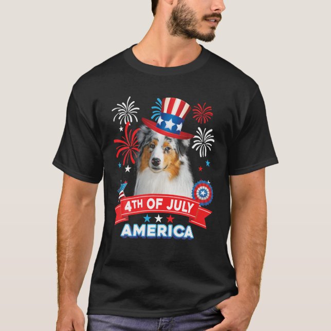 4:e juli Patriotiska dagen Australian shepherd Hun T Shirt (Framsida)