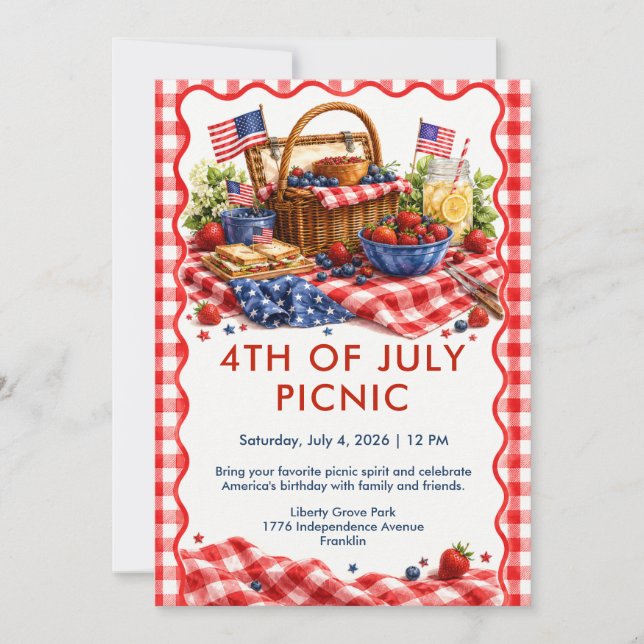 4:e juli picknick - Patriotisk sommarpicknick Inbjudningar (Framsida)