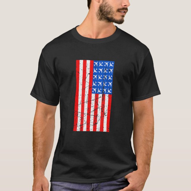 4:e juli Pilot Airplan American Flagga Aviation T Shirt (Framsida)
