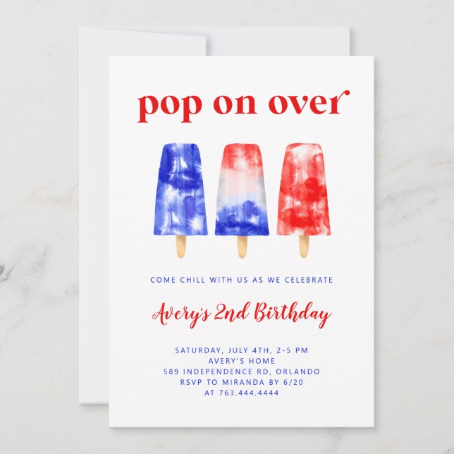 4:e juli Popsicle Birthday Inbjudningar (Framsida)