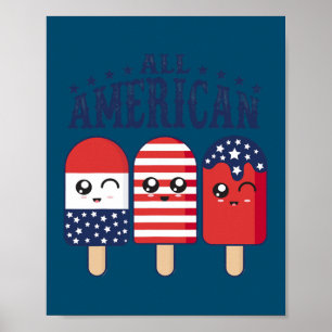4:e juli Popsicle Ice Pop Patriotic US Flagga Poster