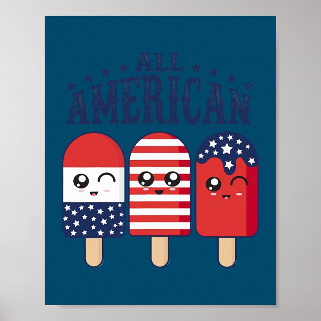 4:e juli Popsicle Ice Pop Patriotic US Flagga Poster (Framsidan)