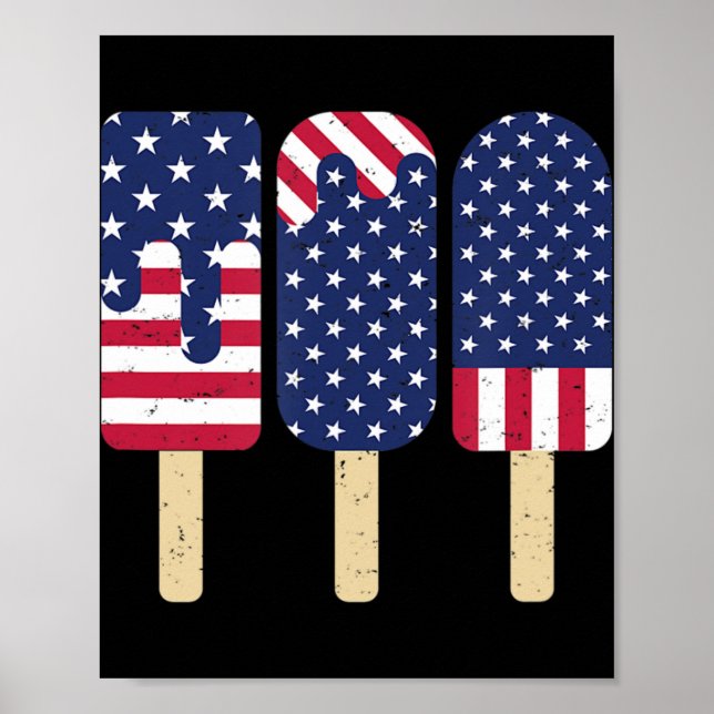 4:e juli Popsicle Patriotic American Flagga Memor Poster (Framsidan)