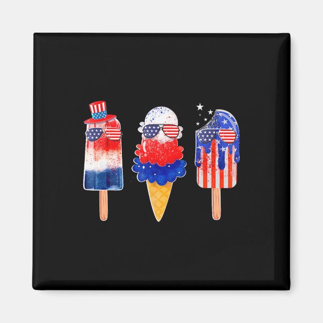 4:e juli Popsicle Rött vitt blått American Flagga Magnet (Framsidan)