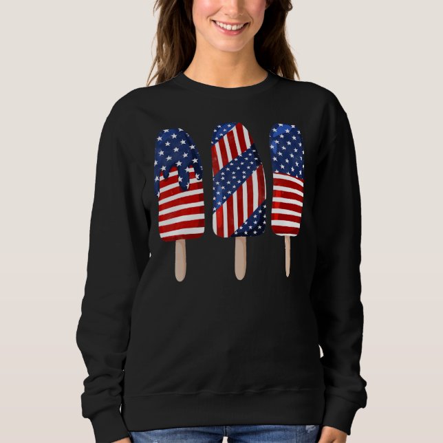 4:e juli Popsicle Rött vitt blått American Flagga T Shirt (Framsida)