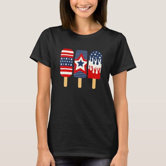 4:e juli Popsicle Rött vitt blått American Flagga T Shirt (Framsida)