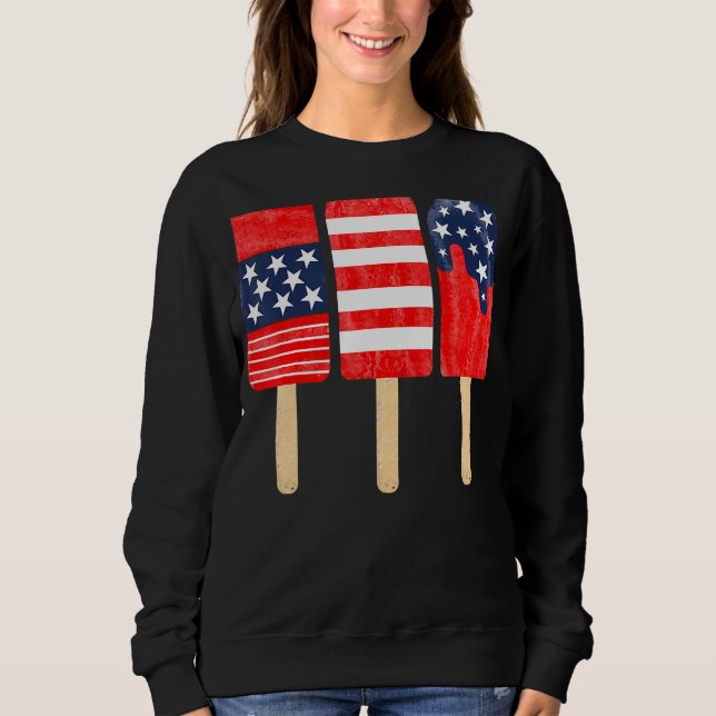 4:e juli Popsicle Rött vitt blått American Flagga T Shirt (Framsida)