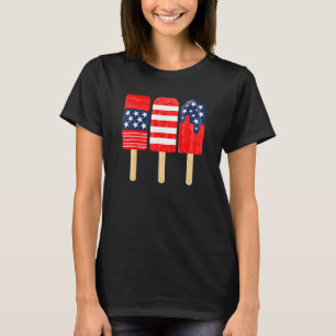 4:e juli Popsicle Rött vitt blått American Flagga T Shirt