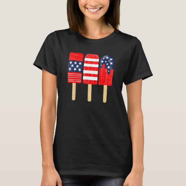 4:e juli Popsicle Rött vitt blått American Flagga T Shirt (Framsida)