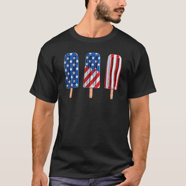 4:e juli Popsicle Rött vitt blått American Flagga T Shirt (Framsida)