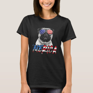 4:e juli Pug Hund Merica American Flagga Patriotic T Shirt