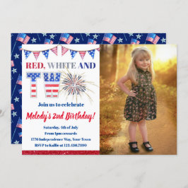 4:e juli Red White & TWO Firecracker Birthday Inbjudningar
