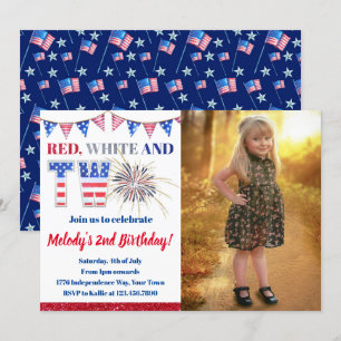 4:e juli Red White & TWO Firecracker Birthday Inbjudningar