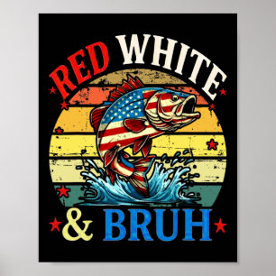 4:e juli: Retro Fishing Red White & Bruh Ame Poster