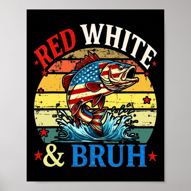 4:e juli: Retro Fishing Red White &amp; Bruh Ame Poster (Framsidan)