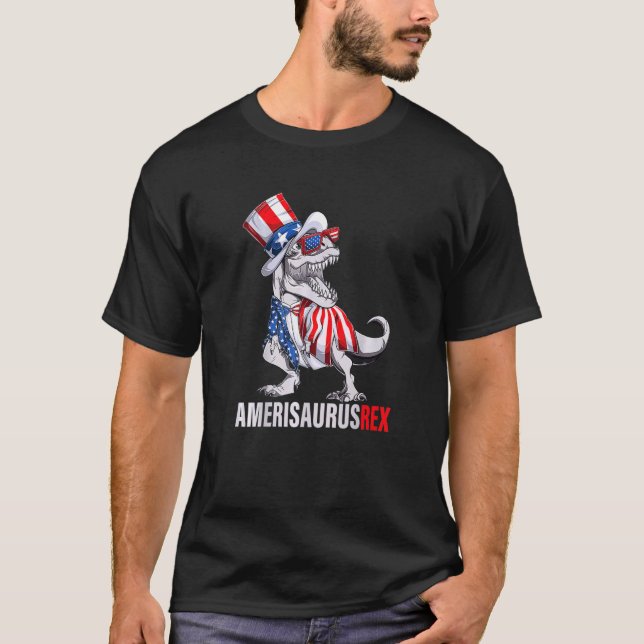 4:e juli: Rex Dinosaur Amerisaurus Rex Boys Kids T Shirt (Framsida)