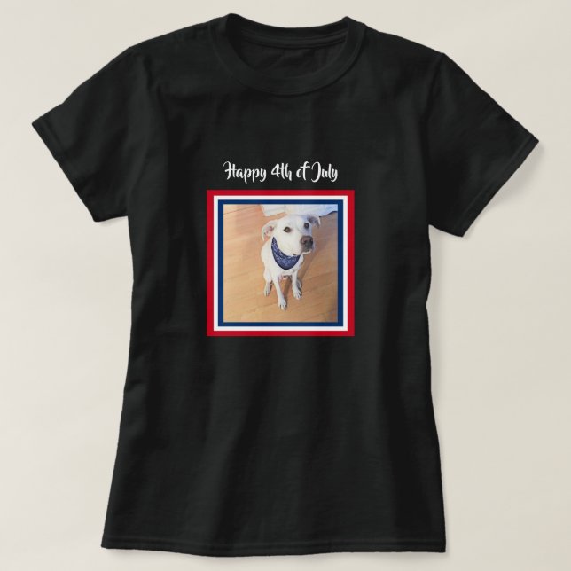 4:e juli Röd, Vit, Blåfärgad, Vit valp Hund T Shirt (Design framsida)