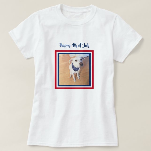 4:e juli Röd, Vit, Blåfärgad, Vit valp Hund T Shirt (Design framsida)