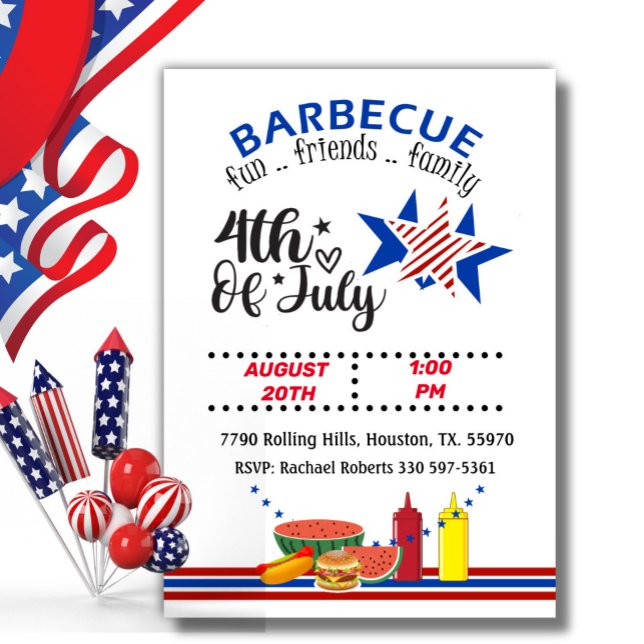 4:e juli Röd vit och blå patriotisk barbecue Inbjudningar (Skapare uppladdad)