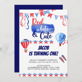 4:e juli Röd vit och Tute Birthday-inbjudan Inbjudningar