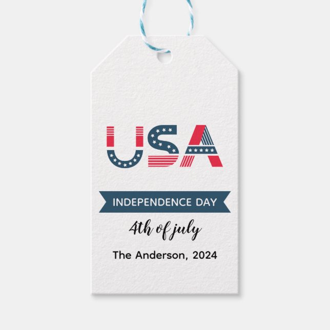 4:e juli röda USA självständighetsdag presentetike Presentetikett (Framsidan)