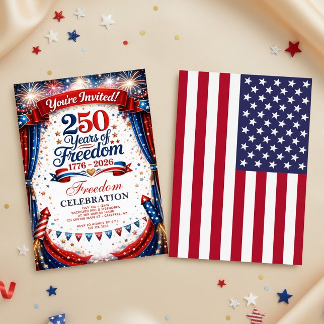 4:e juli röda vita blåa fyrverkerifirande  inbjudningar (Skapare uppladdad)